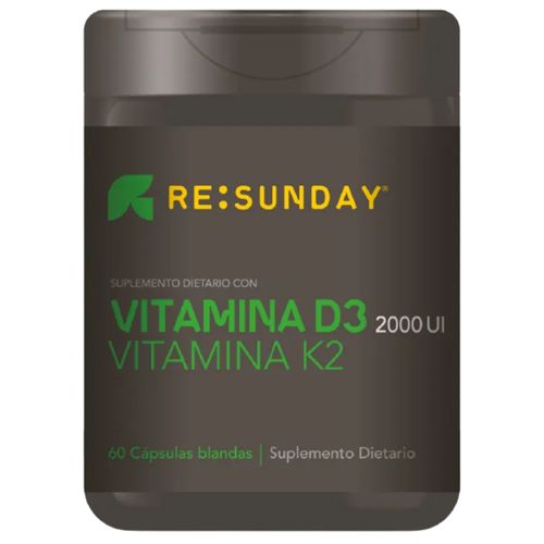 Suplemento Vitamina D3 2000 UI + Vitamina K2 80 mcg Resunday Frasco x 60 Cápsulas