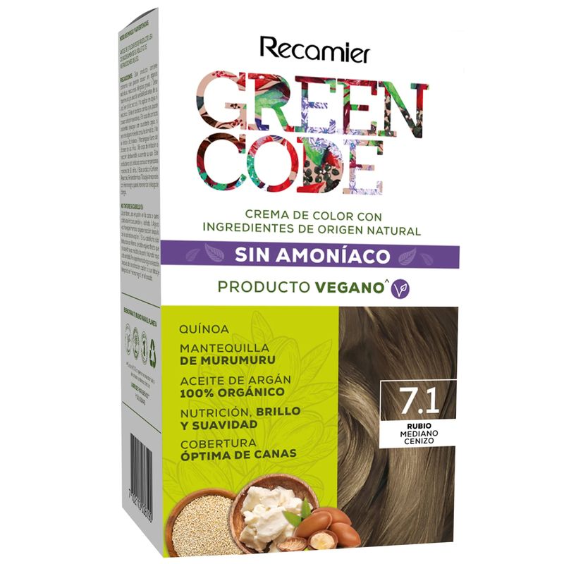 Tinte Cabello Green Code Tono 7.1 Rubio Medio