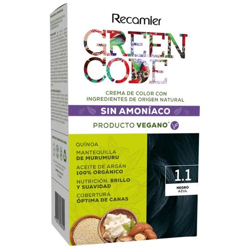 Tinte para Cabello Green Code Tono 1.1 Negro Azul Estuche