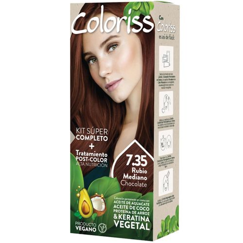 Tinte para Cabello Coloriss Tono 7.35 Rubio Mediano Chocolate Kit Completo