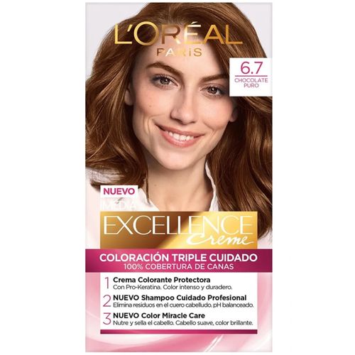 Tinte para Cabello L'Oréal Excellence Crema Tono 6.7 Chocolate Puro Caja x 1 Unidad