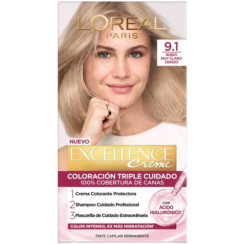 Tinte para Cabello L'Oréal Excellence Crema Tono 9.1 Rubio Claro Cenizo Caja x 1 Unidad