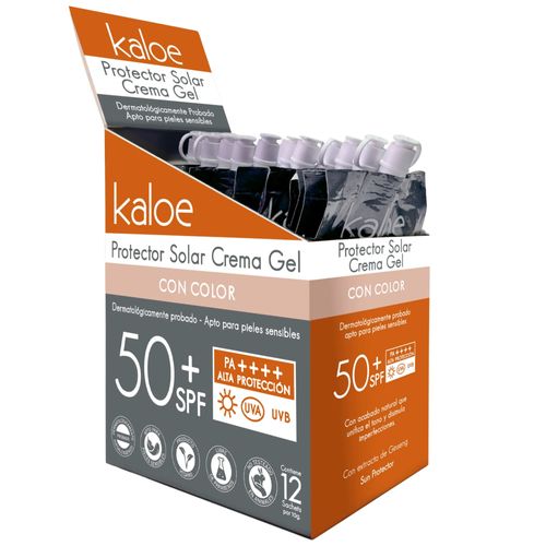 Protector Solar Crema Gel con Color Kaloe Caja x 12 Sachets (12 g c/u)