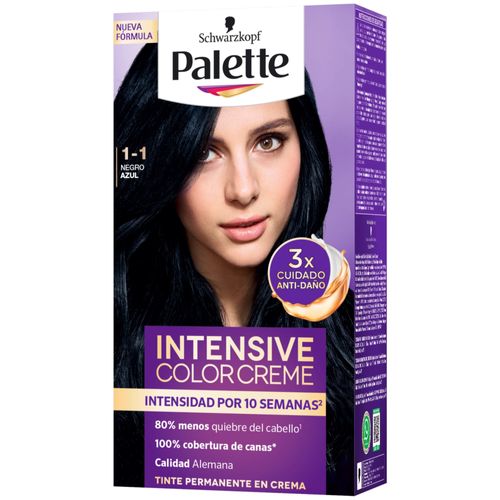 Tinte para Cabello Palette Intensive Color Cream Tono 1-1 Negro Azul Duo Pack