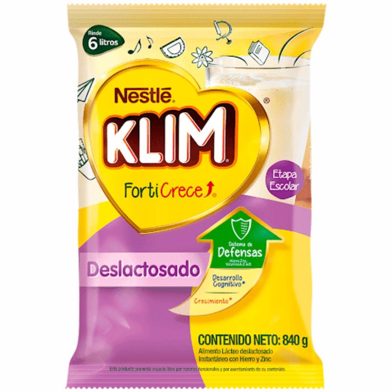 Leche Klim Deslactosada Forticrece Bolsa 840 Gr