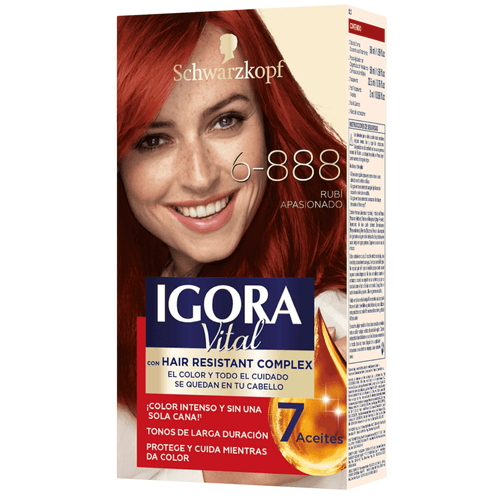 Tinte para Cabello Igora Vital Tono 6-888 Rubí Apasionado Kit Completo en Estuche