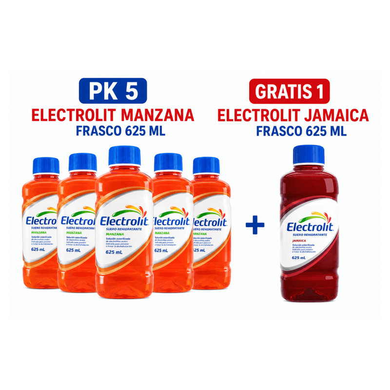 Pack Electrolit 5 Sabor Manzana 625 ml
