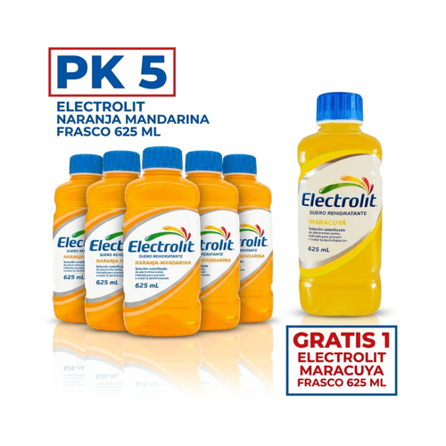 Oferta 5+1 Electrolit Suero Oral Naranja Mandarina Frasco x 625 ml + Electrolit Maracuyá Frasco x 625 ml Gratis
