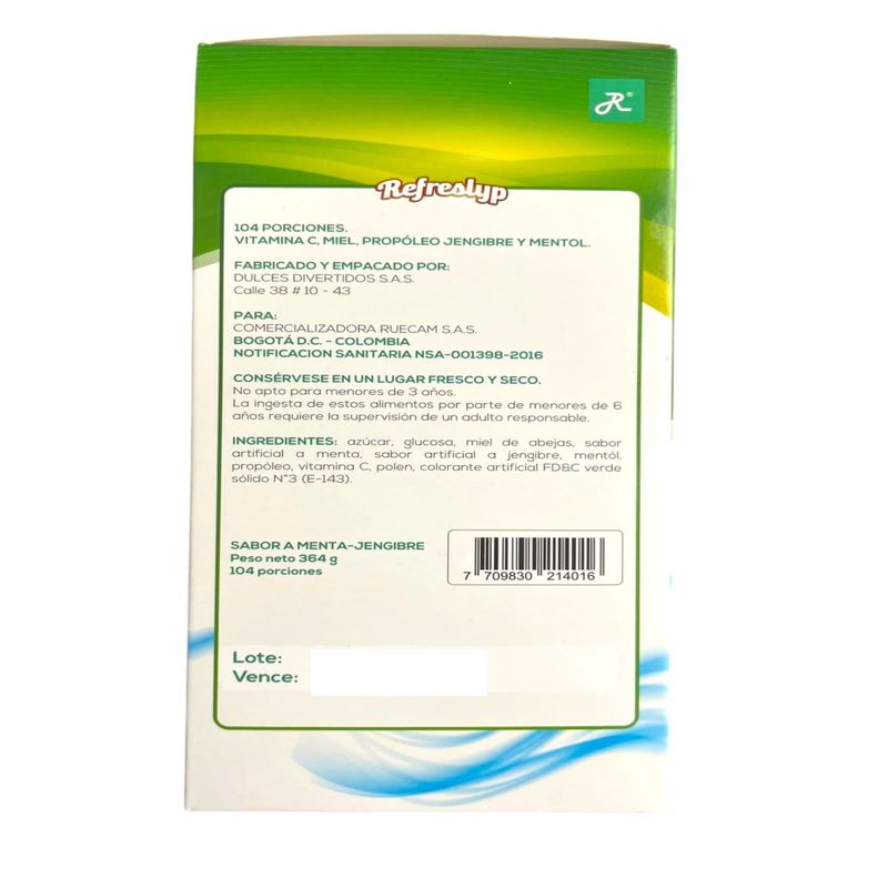 Refreslyp Menta Jengibre x26 Sobres 4 Pastillas