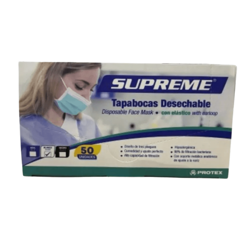 Tapabocas Desechables Supreme Elástico - x 50