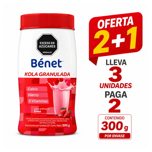 Oferta 2+1 Benet Kola Granulada Sabor Fresa Frasco x 300 g