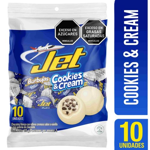 Chocolatina Jet Burbuja Cookies & Cream Bolsa X 10 Unidades 115 Gr