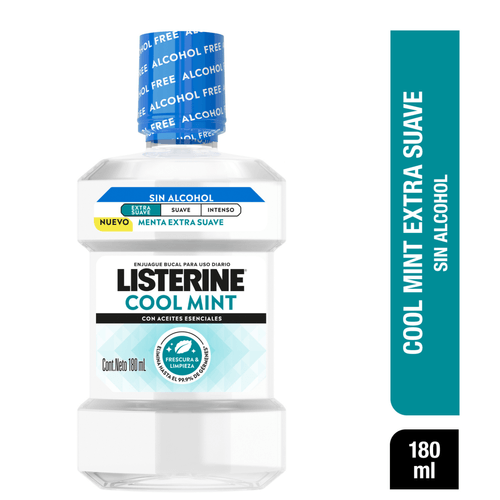 Enjuague Bocal Listerine Cool Mint Extra Suave sin Alcohol - Frasco x 180 ml