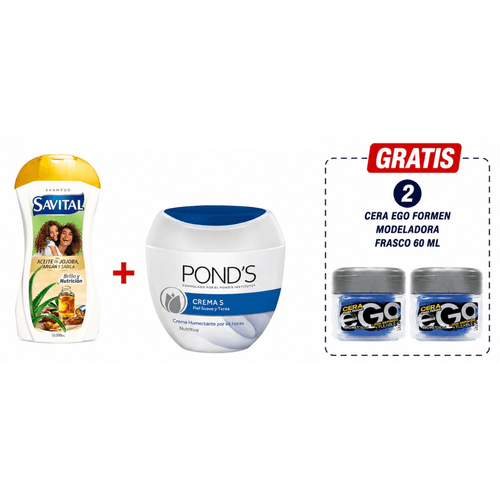 Combo Shampoo Savital Nutrición 510ml + Crema Pond's S 50g + Gratis 2 Ceras Ego 60g