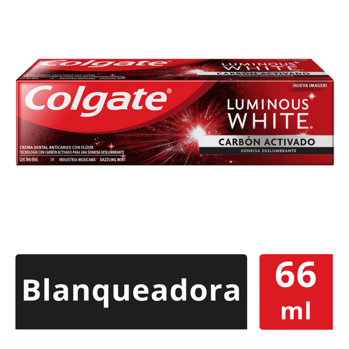 Crema Dental Blanqueadora Colgate Luminous White Carbón Activo Tubo x 66 ml